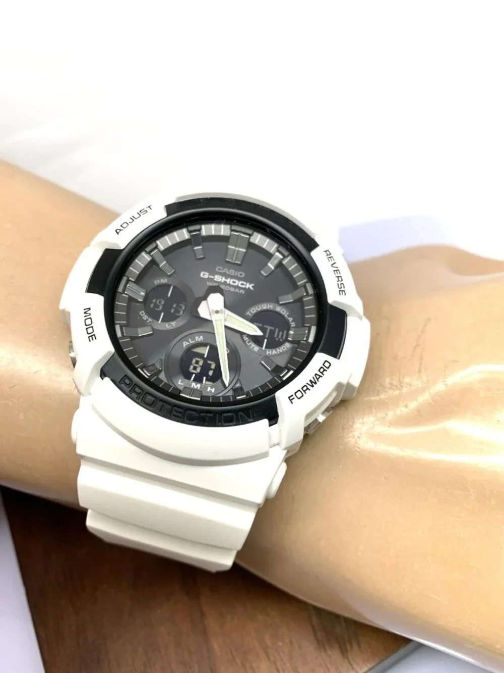Casio Mens Watch G-Shock GAS100 White Resin Analog Digital Tough Solar 47mm 5445
